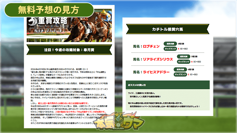 カチトルの無料予想の推奨馬