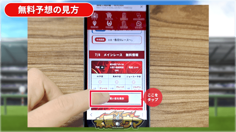 買い目を表示ボタンをタップ