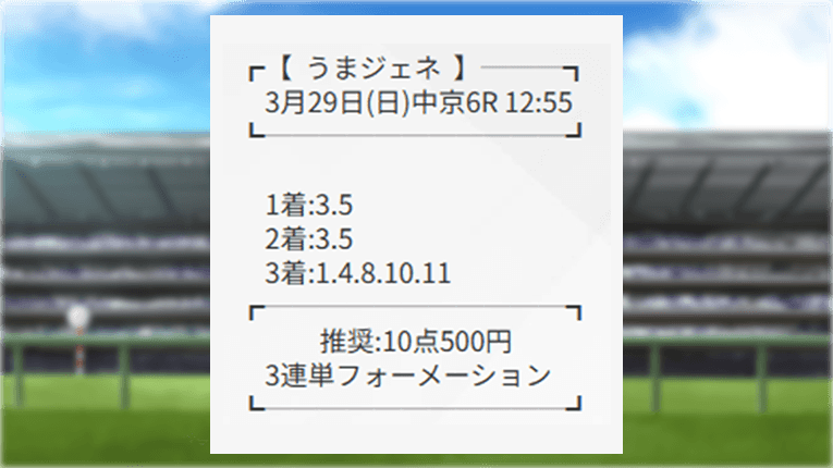 中京6Rのニュージェネレーションの買い目